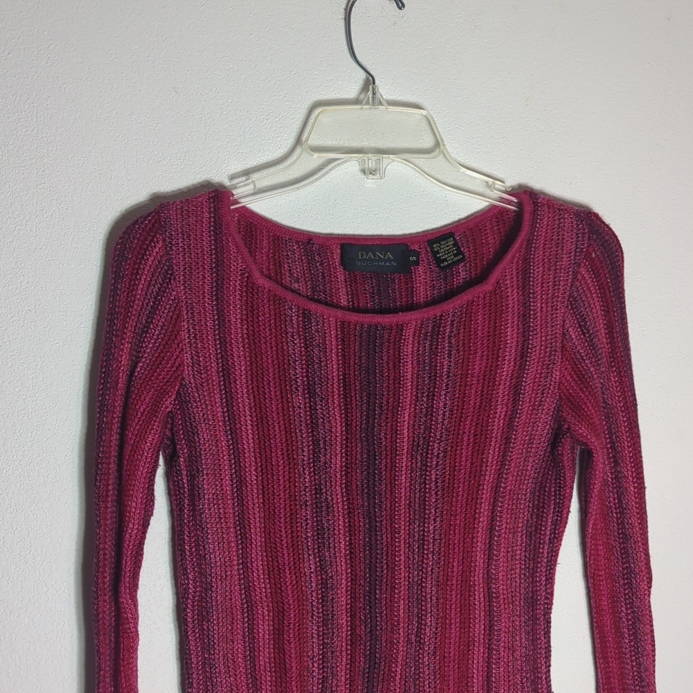 Womens Knit Sweater Silk Cashmere Vintage Y2K Pink Striped Forest Fairy Grunge S - Picture 2 of 11